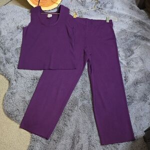 Chico's Deep Purple Wine Wide Leg Pants & Top Set Size 1 M TOP / 2 L Pant